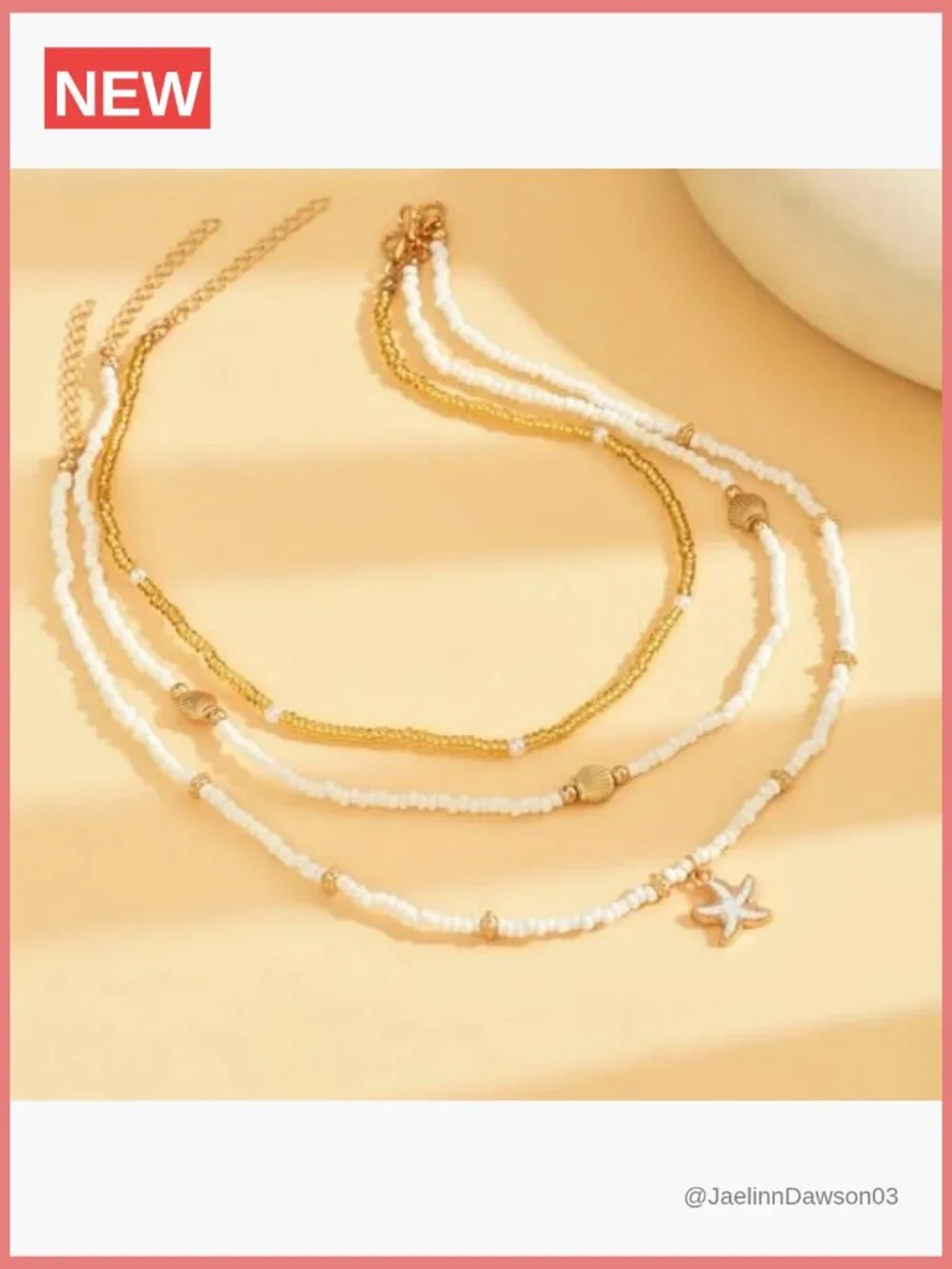 Shell Starfish Boho Layered Beaded Pearl Pendant Necklace 3-Piece Set